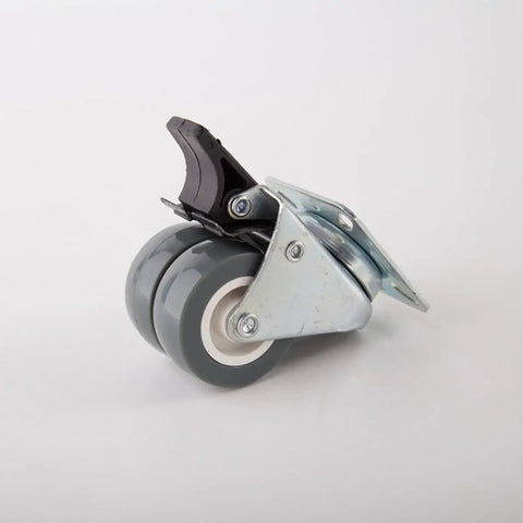 Inch Twin Swivel Casters with 360 Degree Plate Heavy Duty, dual gray rubber wheels with metal bracket for stability.