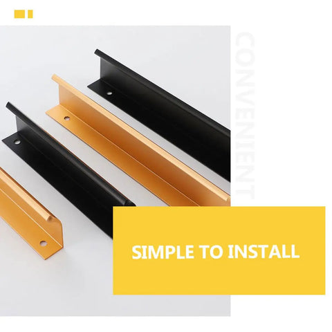 Gold Invisible Flush Pull Handles For Cabinet Doors Four Pack No Drill Install Easy Grip Wardrobe Drawers Kitchen Cupboards And Closets In Modern Gold Finish, showing gold and black handles on display