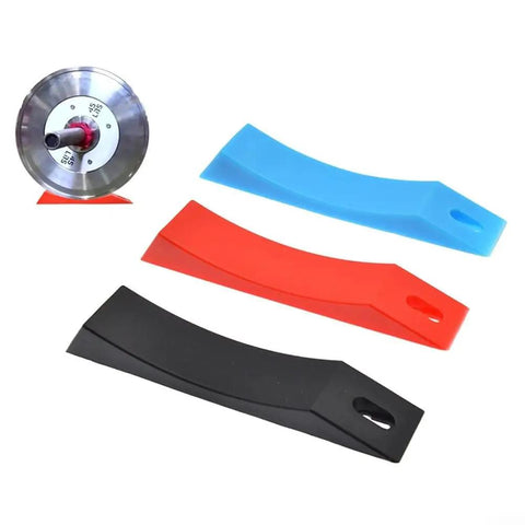 Two Pack Silicone Deadlift Wedge Blocks in black, red, and blue for secure barbell plate loading and unloading, anti slip on gym floors.