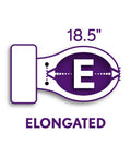 Diagram showing elongated toilet seat dimensions with 18.5" length and "E" letter, related to Elongated White Toilet Seat With 2 Inch Lift.