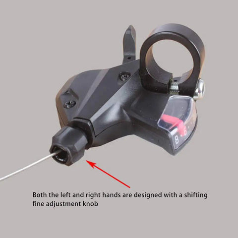 8 Speed MTB Trigger Right Shifter with cable adjustment knob, black aluminum and plastic build, Shimano Acera SL M310 compatible.