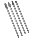 Long Shank Tungsten Carbide Burr Set Four Piece Die Grinder Bits Six Inch Total Length, Durable Metalworking Burrs For Cast Iron Cast Steel