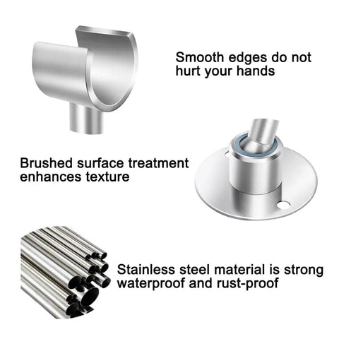 Stainless Steel Shower Head Holder Wall Mount for Handheld Sprayers showing smooth edges and brushed surface texture