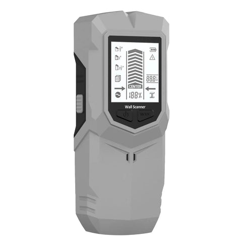 Stud Finder Leveler, Detector, Depth Recognition Detector Tool in gray, featuring an LCD screen for precise wall scanning.