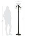 Traditional Torchiere Floor Lamp With Two Reading Lights, 72 Inches Tall, Oil Rubbed Bronze Finish, Rustic Leaf Accents And Frosted Glass Shades shown with height comparison