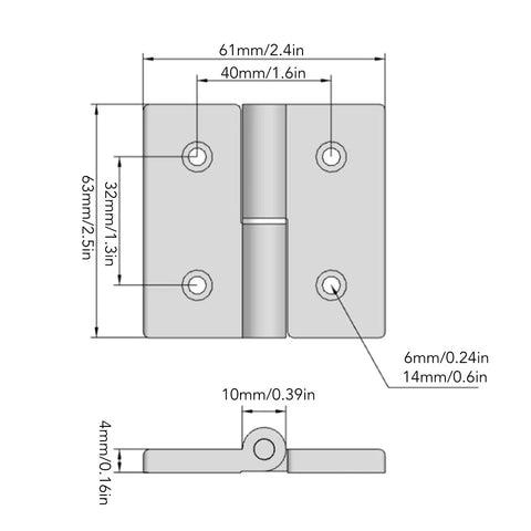 Heavy Duty Aluminum Door Hinges for Cabinets and Furniture Featuring Slick Resin Bushings High Hardness Construction for Ridiculous Durability and Zero Friction Motion in Every Swing Set of 2 dimensions diagram