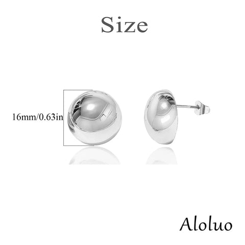 Half Ball Dome Stud Earrings For Women Silver Plated Button Jewelry Minimalist Chic Everyday Wear Turn Heads With Simple, Eye-Catching Style That Elevates Any Look., 16mm silver-plated dome stud earrings shown front and side view