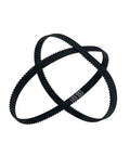 6mm Closed Loop Timing Belt One Piece Built For Precision CNC And 3D Printers With 162 164 166 168 170 172 174 176 178 180 182 184 186 188 190mm Lengths 2GT Series Built To Last Rugged Durable Rubber Drive Belt displayed in a crisscross pattern.