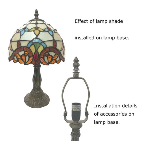 Handmade Stained Glass Baroque Lampshade For Table Lamps 8 Inch Diameter Replacement Shade Tiffany Style With Copper Center