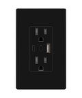 Black Two USB Wall Outlet Charger With Dual USB Ports 5V 3.6A 15A Duplex Tamper Resistant Receptacle Upgraded IntelliChip Tech