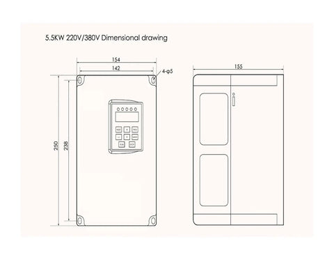 5.5KW 220V/380V dimensional drawing of Rock Solid 7.5KW 8 Pole Water Cooled BT30 Spindle Motor with measurements.