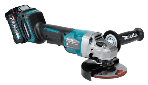 Cordless 40V Max Angle Grinder Powerhouse With Two 4.0 Ah Batteries And Quick Charger Inside Rugged Hard Shell Case, angled view.