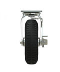 Heavy Duty 8 Inch Inflatable Rubber Caster Wheel With Secure Brake for hotel luggage cart trolley shown from the side with tread detail.