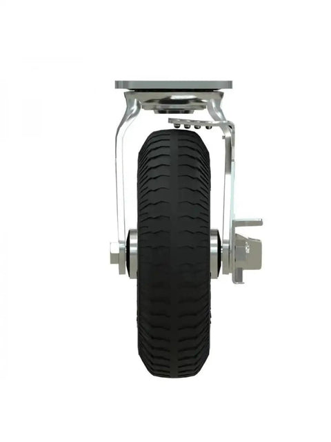 Heavy Duty 8 Inch Inflatable Rubber Caster Wheel With Secure Brake for hotel luggage cart trolley shown from the side with tread detail.