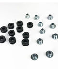 Grommets Rubber Shock Absorbing Cushion Kit For Motorcycles, Anti Scratch Protective Gasket Set With Rubber Buffers To Prevent Friction Damage, Extend Lifespan Of Shell And Windshield Brackets, Built To Last And Weatherproof. black rubber grommets and metal washers on white background