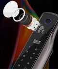 Next Level Smart Indoor Door Lock With Zero Fuss App Remote Control Reliable Fingerprint Scanner Passcode Plus Physical Key Backup Sleek Auto Latch Design close-up of fingerprint scanner components