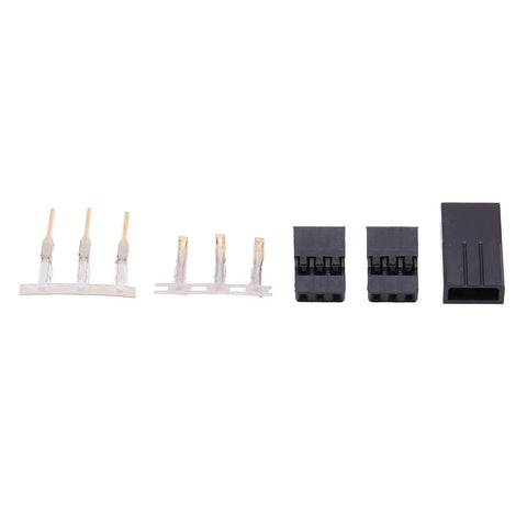 50 Sets Beefy Servo Plug Male Female Connector Kit Abs And Gold Plated Brass Pins Compatible With JR Futaba RC Airplane Types Three Pin Crimp Terminal Set 2A Rated Current components displayed