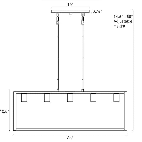 Diagram of Bariston 34 Inch 5 Light Farmhouse Kitchen Island Light with dimensions and adjustable height details.