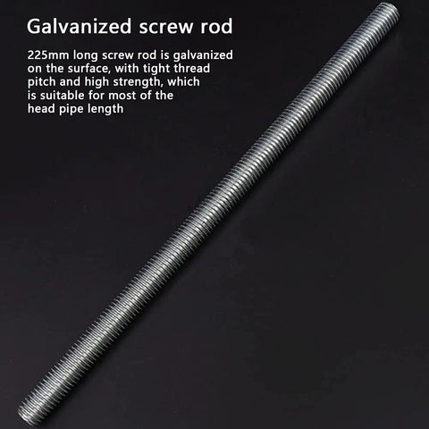 Galvanized screw rod for Bike Headset Press In Tool and Bottom Bracket Install Tool, 225mm, with tight thread pitch on black background.