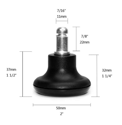 Heavy Duty Office Chair Floor Protectors Desk Stool Roller Stopper Glides with dimensions 2-inch height and 11mm stem.