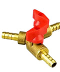 Rock Solid Heavy Duty Brass 10mm Barbed 3 Way Y Equal Ball Valve With Grippy Plastic Handle for flow splitting and shut off.