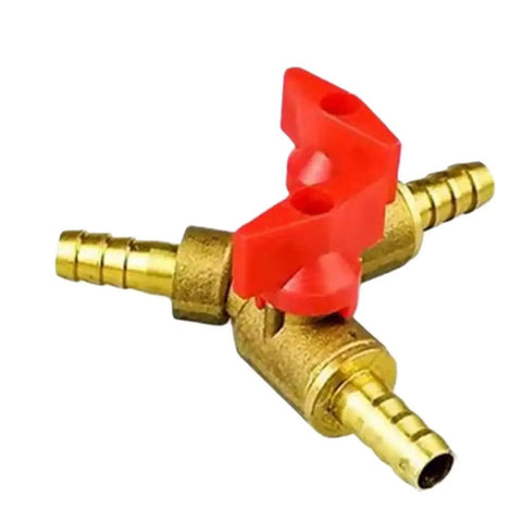 Rock Solid Heavy Duty Brass 10mm Barbed 3 Way Y Equal Ball Valve With Grippy Plastic Handle for flow splitting and shut off.