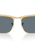 Wayfarer Deluxe Square Sunglasses With Sandblasted Legend Gold Frame And Dark Blue Polarized Lenses, 56 Mm, front view
