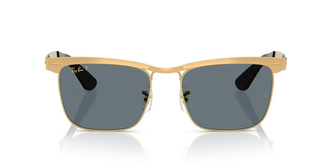 Wayfarer Deluxe Square Sunglasses With Sandblasted Legend Gold Frame And Dark Blue Polarized Lenses, 56 Mm, front view