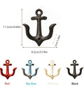 Badass Vintage Cast Iron Nautical Anchor Wall Hooks For Bathrooms And Closets Hella Sturdy Marine Style in red, sky blue, off white, and black.