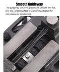 4-Inch small flat table vise with metal jaws and threaded lead screw close-up view