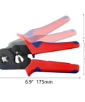 Side view of self-adjustable ratchet tool from All In One Wire Ferrule Kit With Crimp Terminals, showing measurements in inches and mm.