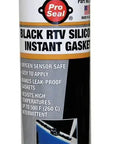 RTV Silicone Instant Gasket Sealant Black 8 Ounce Can DIY Friendly visible in front view with applicator nozzle