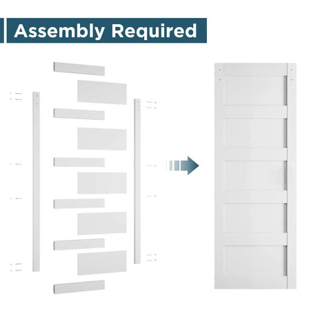Solid Wood Paneled Double Sliding Barn Door System With Hardware Kit Set Includes Two Forty Inch Doors For Space Saving Room Divider And No Fuss Install In Bathroom Kitchen Laundry Or Home Office Built To Last In Any Climate shown in assembly layout
