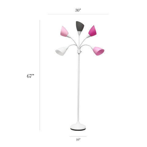 Medusa Five Light Adjustable Gooseneck Floor Lamp With White Base And Pink White Gray Shades Tall 67 Inch Contemporary Multi Head Lighting