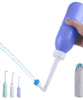 Portable Bidet Sprayer For Personal Hygiene 620ml Travel Bottle With Extended Nozzle and Case displayed with water jet in hand