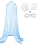 Kid Friendly Bed Canopy Mosquito Net For Girls Room Decor Insect Protection Hanging Bed Canopy For Adults And Babies Outdoor Camping Blue Single Door Easy Setup For Sleepovers And Everyday Use. Blue canopy with setup kit displayed.