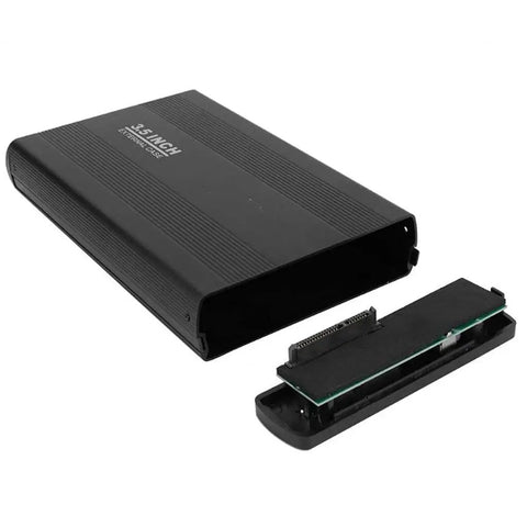 Heavy Duty 3.5 Inch External Hard Drive Enclosure With Slick Aluminum Build And Straight Up SATA To USB 3.0 Port Setup showing the enclosure and SATA connector.