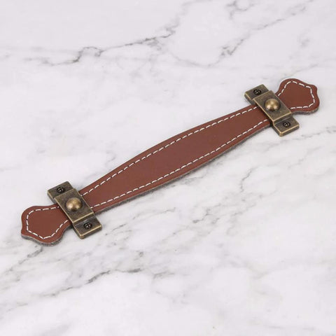 Two Pack Vintage Style PU Leather Cabinet Handles Zinc Alloy Drawer Pulls with Durable Smooth Grip and Rust Resistant Finish