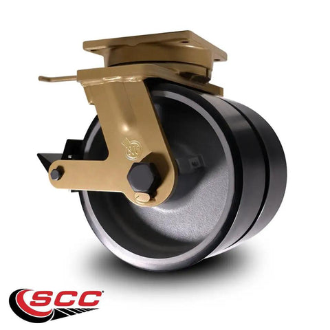 Beefy Heavy Duty 12 Inch Dual Wheel Swivel Poly Caster With Posi Lock Brake And Welded On Swivel Lock, Black Poly Wheels Shown