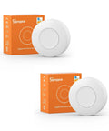 Zigbee 3 Point 0 Wireless Push Button Switch For Smart Home Scenes Two Pack Works With eWeLink App Trigger Actions By Single Tap Double Tap And Long Press. white round switch with orange box