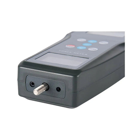 Digital Force Gauge Push Pull Meter With Data Memory Three Measurement Units N Kg Lb Force Range 100 Kgf 980 N 220 Lbf Resolution 0.01 Kgf 0.1 N 0.1 Lbf Built Tough High Precision Force Tester For DIY Lab And Shop, front port view