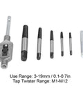 Heavy Duty Adjustable Tap Twister Wrench Set For Broken Bolt Removal, Tough Carbon Steel Screw Extractor Kit Fixing Damaged Screws And Rusted Faucets With 3-19mm Range And Long Handle Leverage Power, 7pc M1-M12