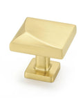5 Pack Brushed Gold Cabinet Knobs Made From Solid Zinc Alloy, square shape, sleek design for modern cabinets and drawers.