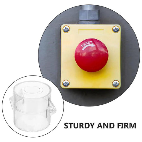 Emergency Stop Button Cover With Durable Plastic Guard 2.16 Inch Push Button Lockout Protector beside industrial switch