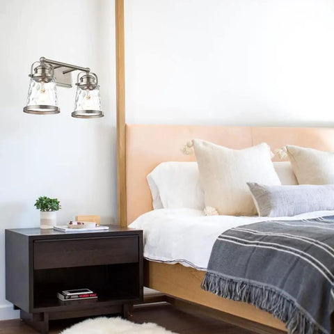 2 Light Vanity Light Fixtures In Modern Brushed Nickel Finish For Bathroom Over Mirror Industrial Sconces Wall Lighting