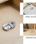 4 Pack Concealed Cabinet Hinges, Zinc Alloy 90 Degree Flip Design in silver finish, shown on wooden surface.