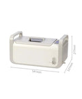 Keep Your Vinyl Mint With This Heavy Duty Ultrasonic Record Cleaner That Scrubs Deep Grooves Completely And Drops In For Any Home Studio Or Crate Digging Setup in white with dimensions shown.