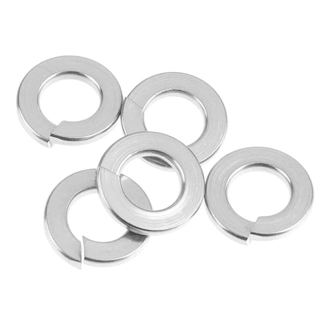 Stainless steel split lock washers, six pieces, top view for screws and bolts