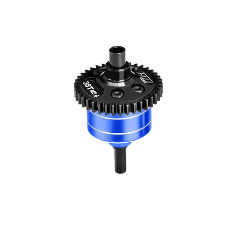 Beefy All In One Upgrade Kit For ARRMA Mini Kraton Featuring 38T 0.8 Mod Center Differential in blue, shown in steel and aluminum