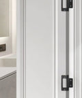 Eight Piece Set Of Two Inch Non Mortise Door Hinges Rock Solid Iron Construction installed on cabinets with a modern design.
